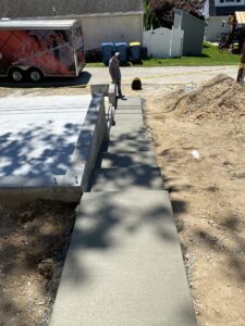 Freshly installed stamped concrete walkway